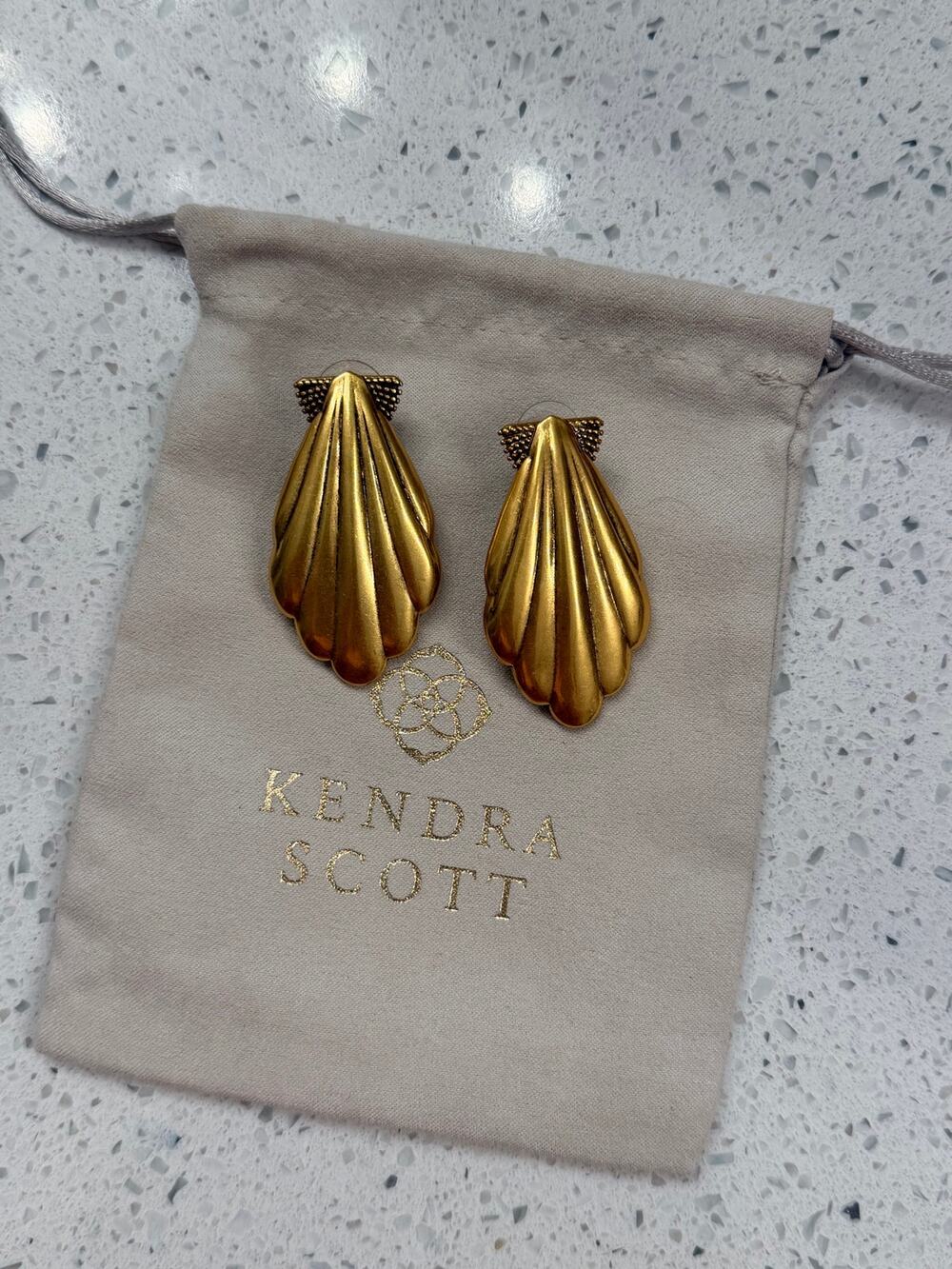 Kendra Scott Alexa Vintage Gold Shell Statement Earrings